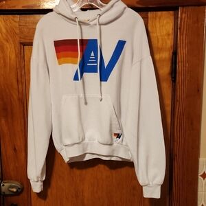 Aviator Nation White Hoodie with Rainbow Logo XS